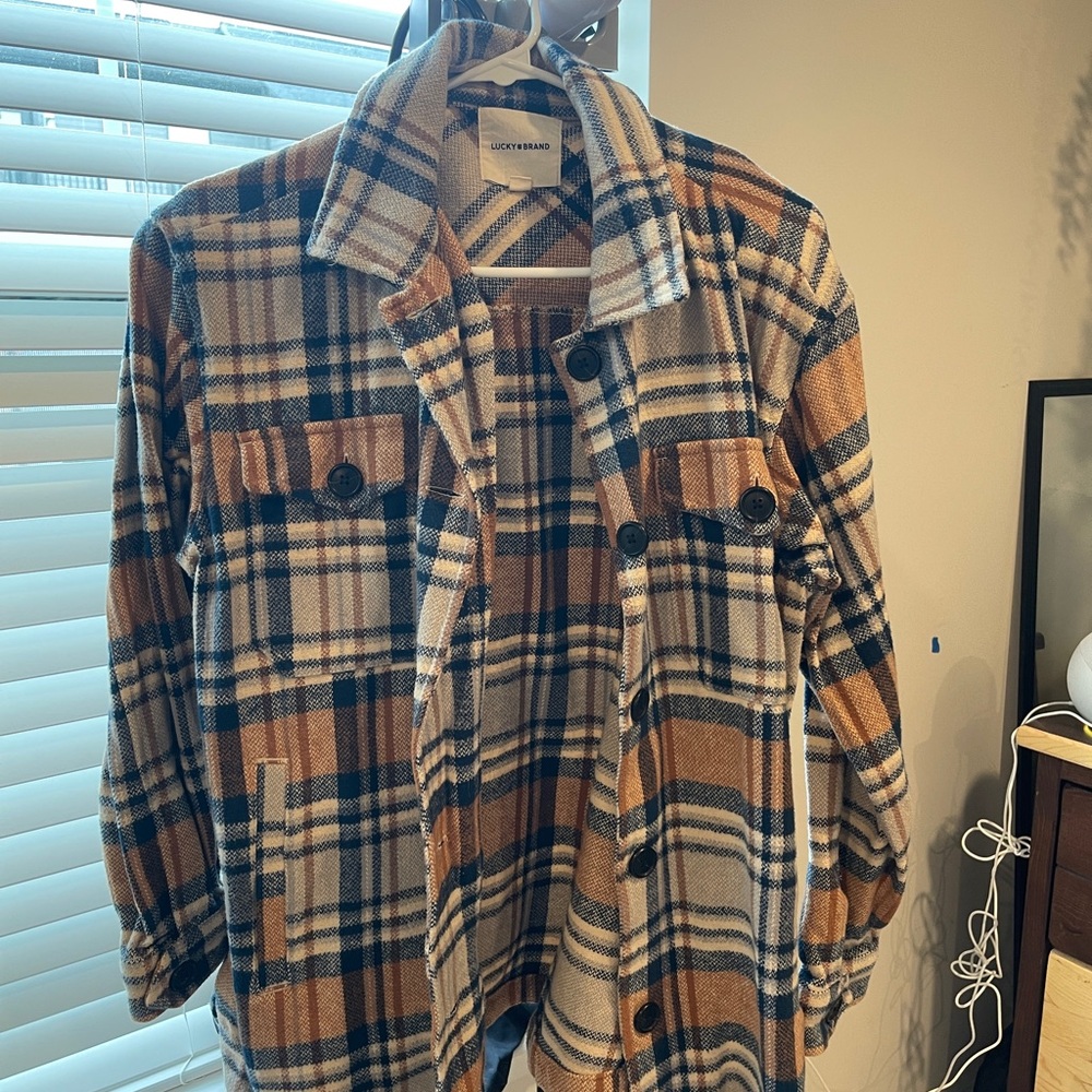 Lucky Brand Women’s Plaid Shacket Jacket - Cream & Brown